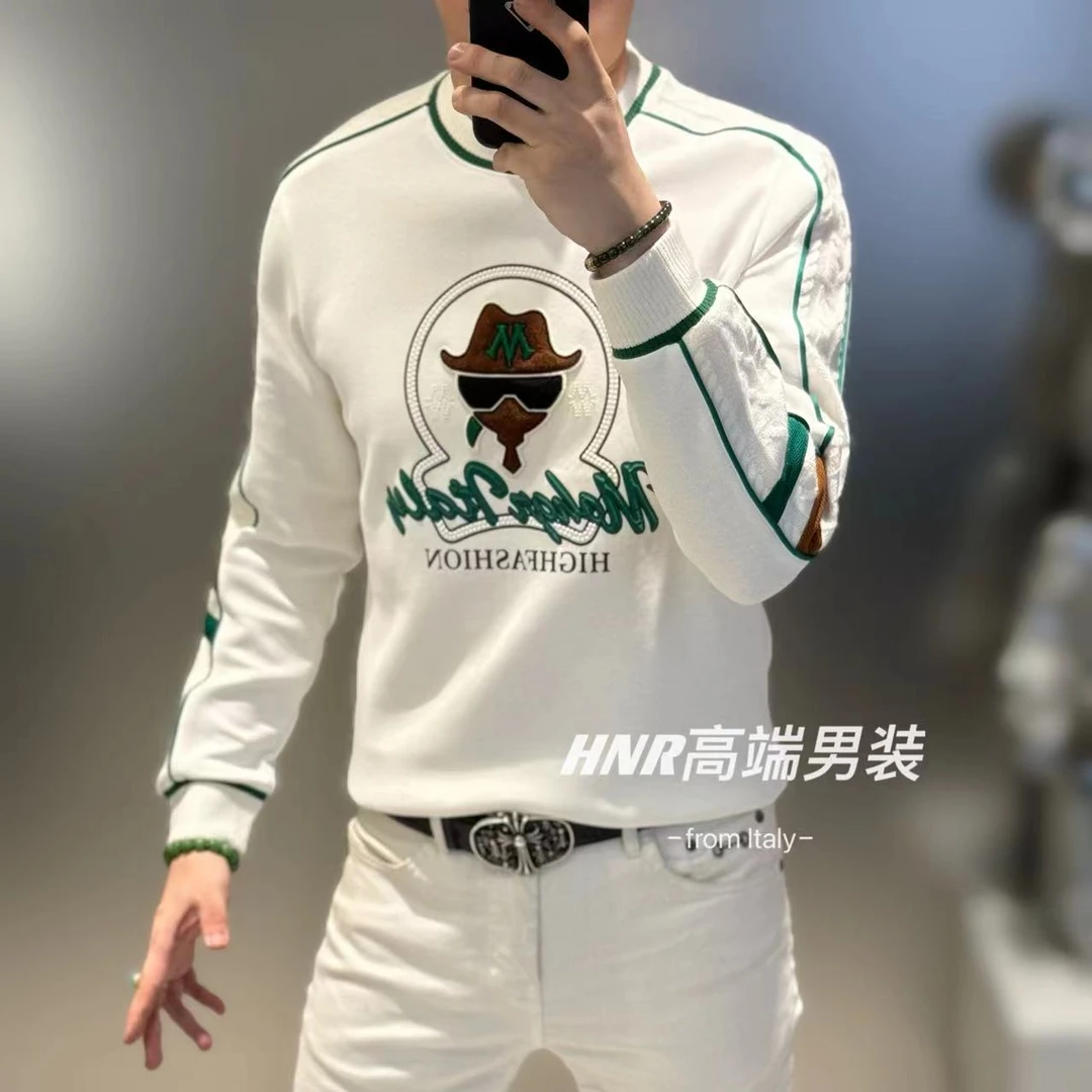字母条纹小人头图案新款高端男士秋季时尚休闲百搭针织卫衣6006