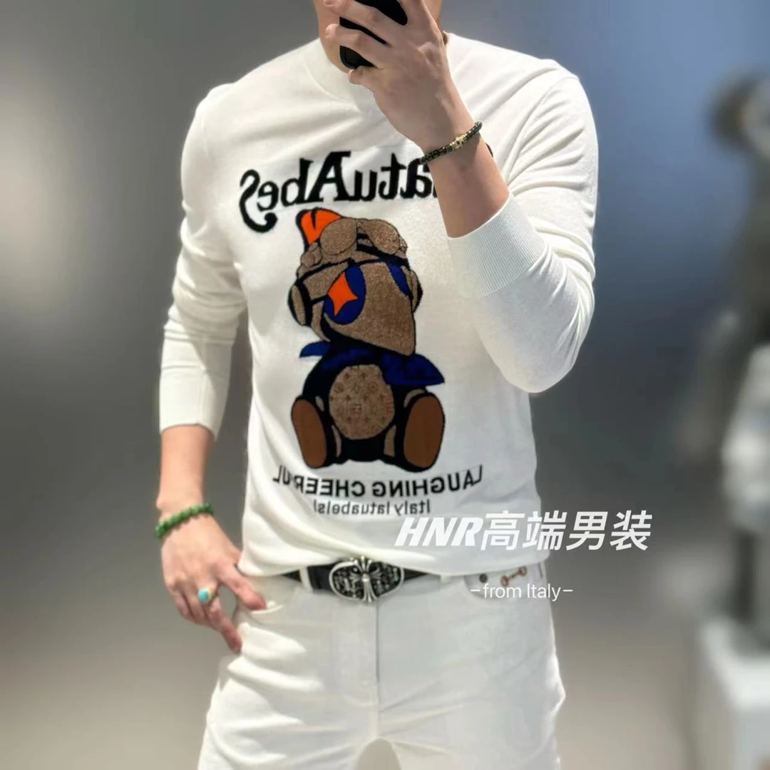 卡通字母图案新款高端男士秋季时尚休闲百搭潮流针织卫衣86136