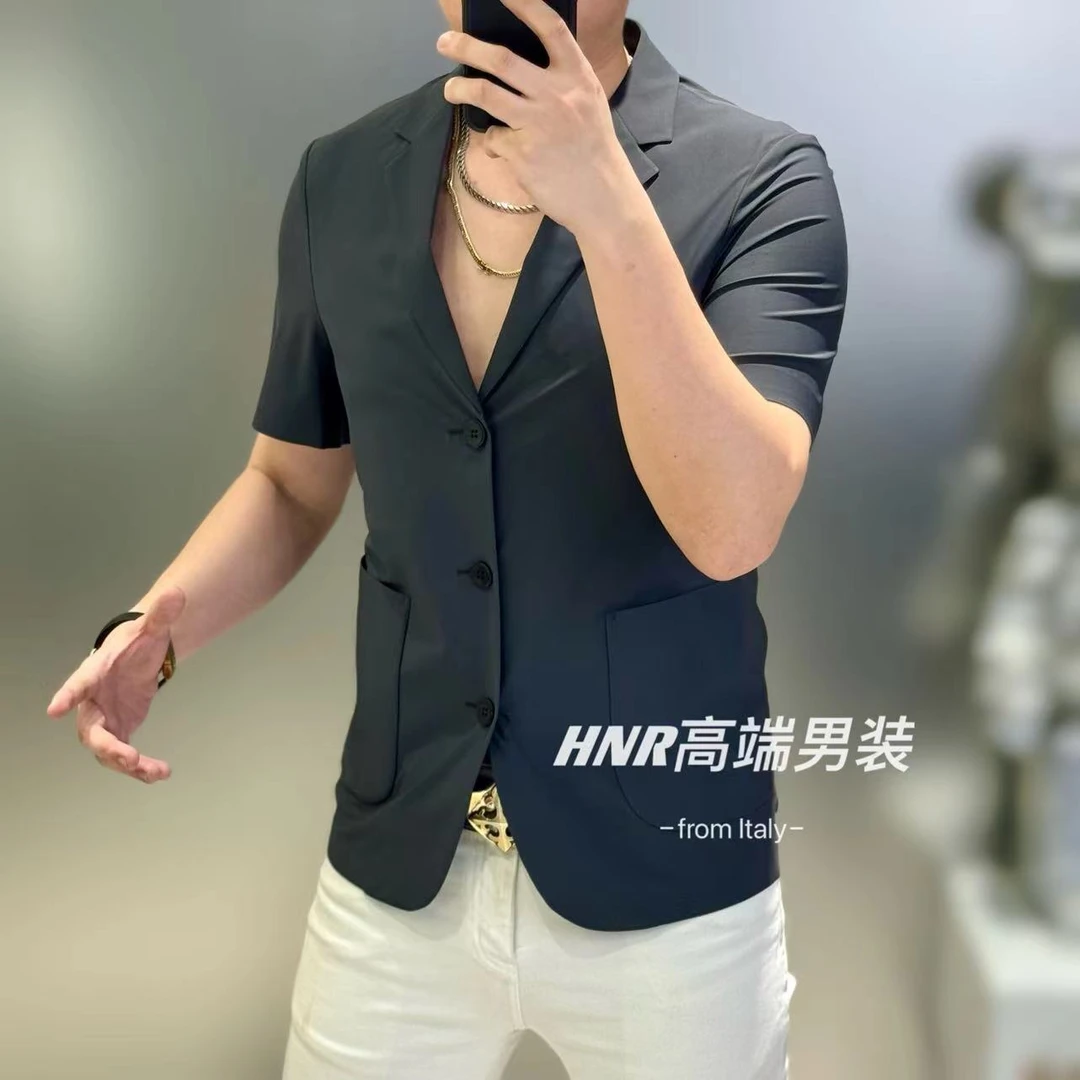 简约纯色短袖便西新款男士气质休闲百搭时尚西服上衣T恤X3018