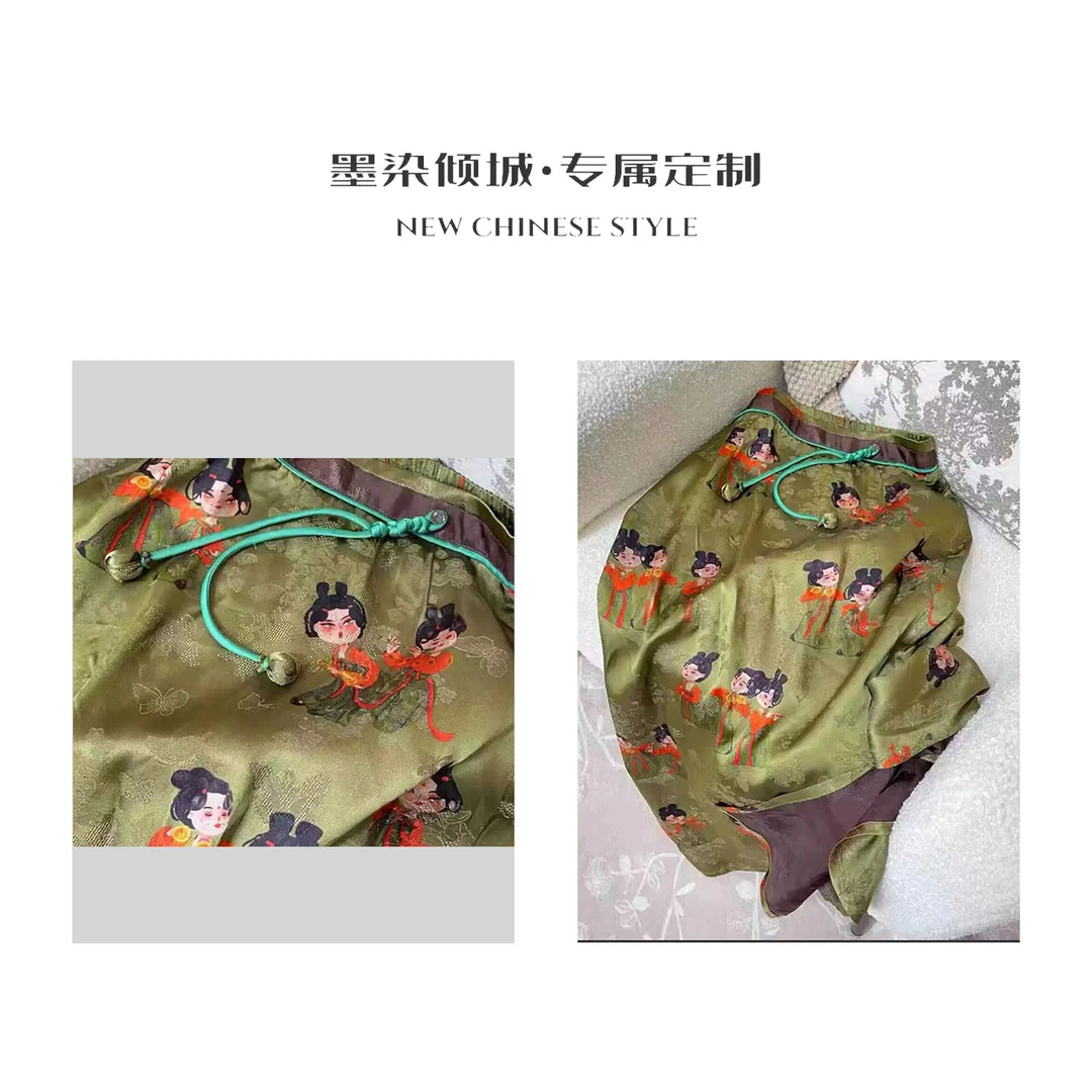 绿唐·半裙-高定流苏花苞设计小唐人半身裙