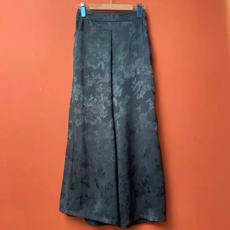 高品质花萝浮雕印花阔腿裤