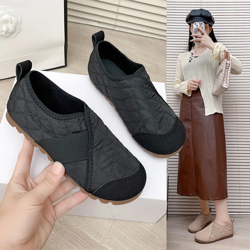 轻便休闲加绒豆豆鞋女2025年春季新款软底单鞋舒适懒人一脚蹬棉鞋