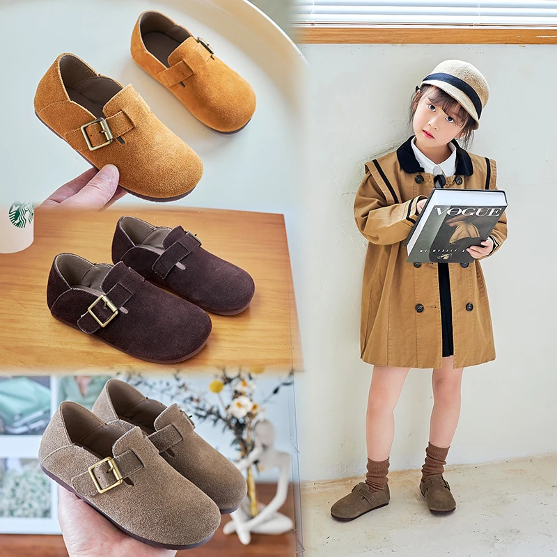 森系复古小皮鞋女童春秋季勃肯鞋韩国儿童鞋叮当旗单鞋男童豆豆鞋