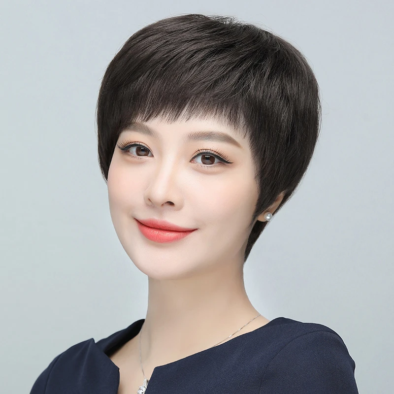 假发短发真发50-60岁妈妈假发女全真人发全头套时尚妈妈款自然