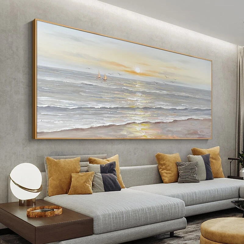 【观海听涛】手绘油画客厅装饰画现代简约沙发背景墙壁画风景挂画