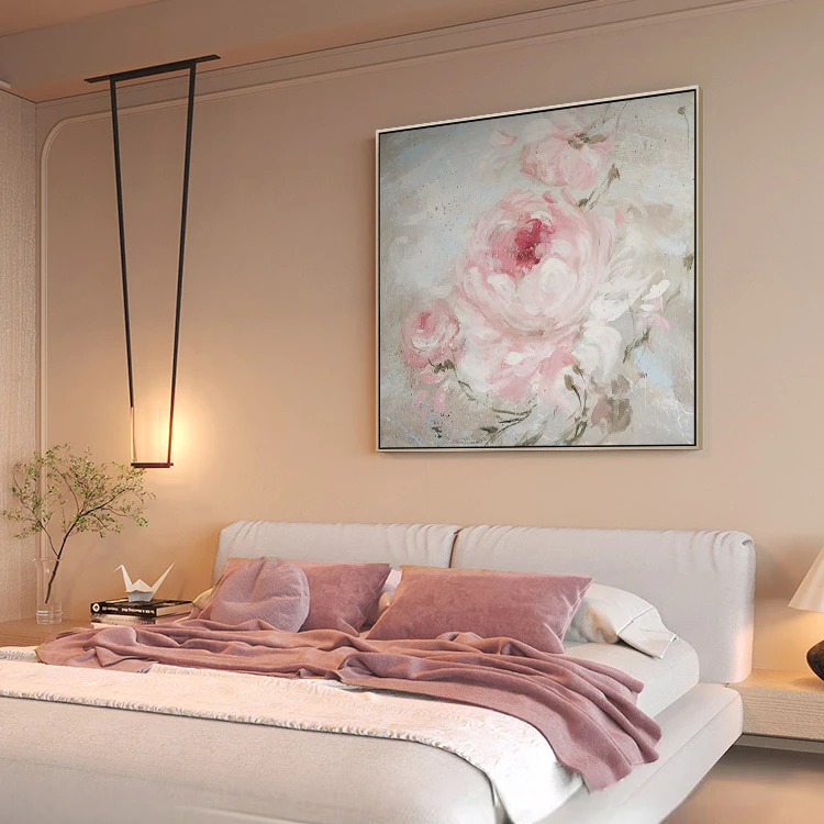 【粉黛佳人】卧室餐厅玄关挂画高级感房间装饰画粉色牡丹花开富贵