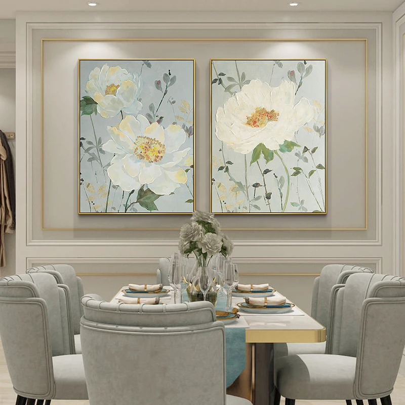 【铭花之声】手绘油画餐厅画简欧客厅装饰画沙发背景轻奢风格壁画