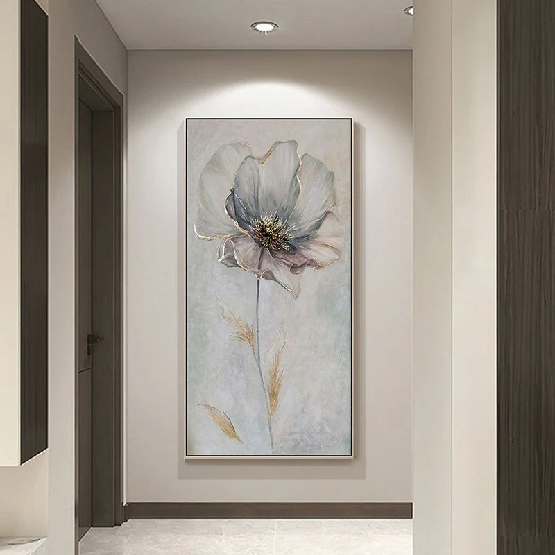 【遇见花开】玄关装饰画手绘油画入户走廊挂画轻奢壁画楼梯花卉画