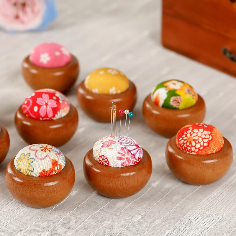 圆形迷你针插包实木木质底缝纫刺绣十字绣手工diy工具和风针插垫