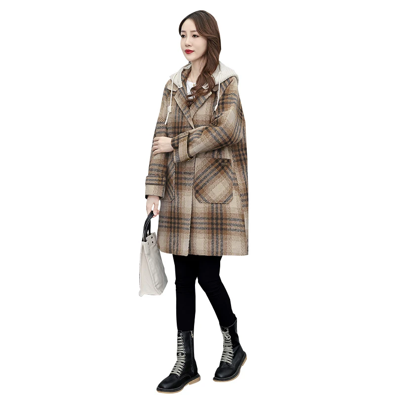 丝柏舍2025冬新款女时尚格纹连帽好羽绒中长款羽绒大衣S44B4831D