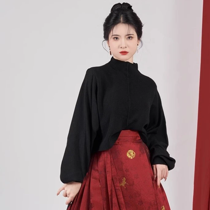 织造司原创明制马面裙汉服[年年]搭配[墨潭]国风毛衣