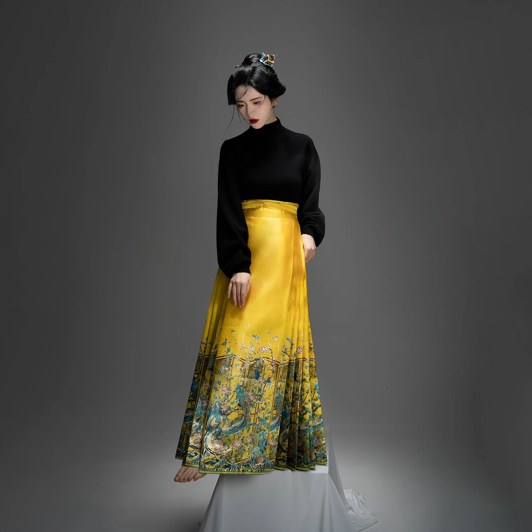 织造司[翠鸟知还]原创明制马面裙汉服妆花织金半身裙搭配墨潭毛衣