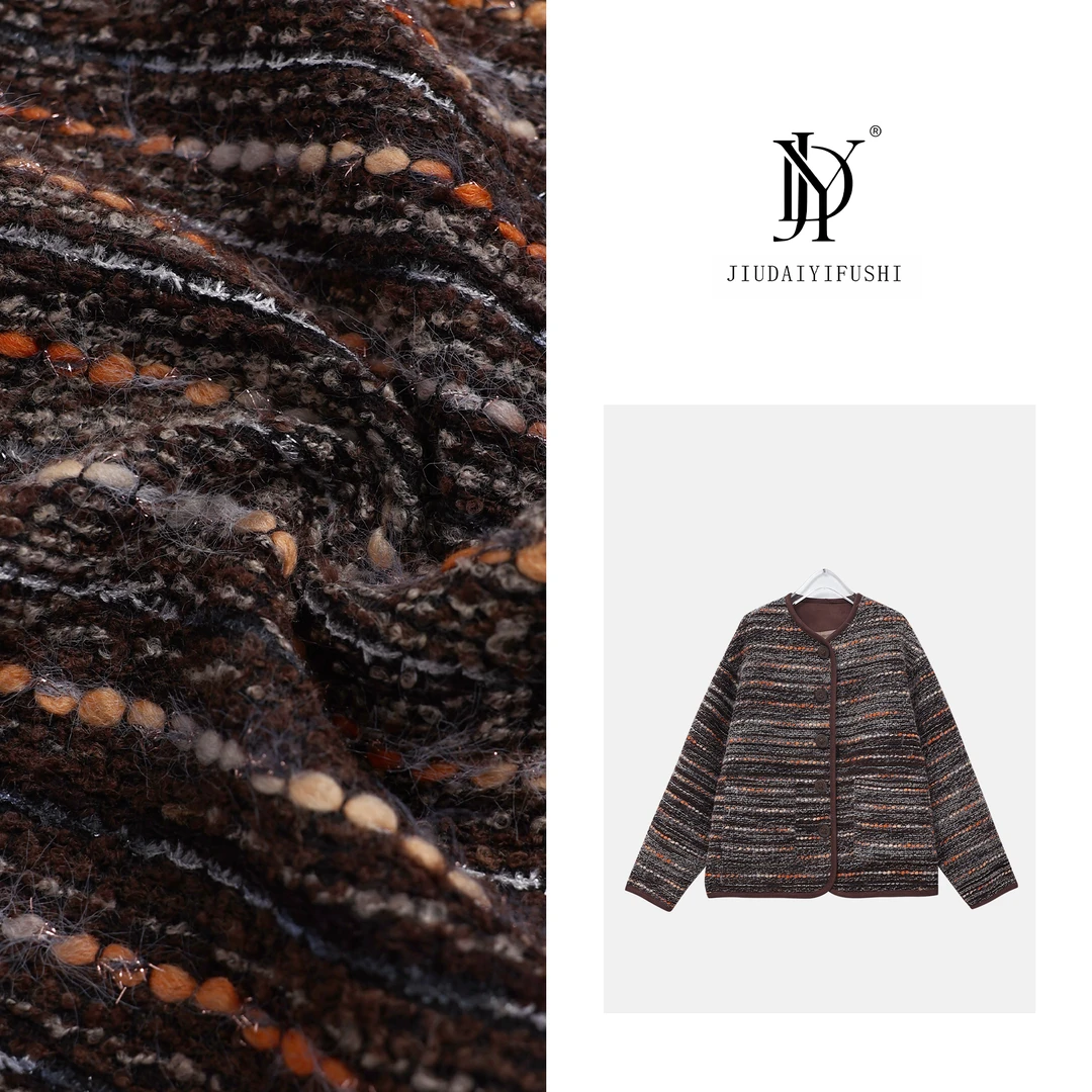 玖黛衣【落日小香】绵羊毛大衣秋款彩条时尚宽松百搭 WTJ33148