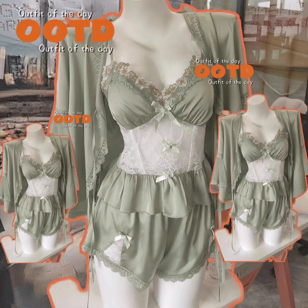 超美精致纯欲蕾丝薄款睡衣韩版气质网红时尚宽松清凉女家居服