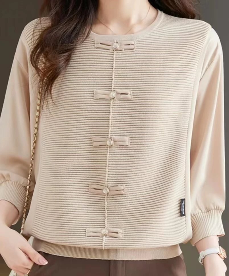 早秋时尚百搭采羊中年妈妈夏装桑蚕丝针织衫中袖薄款上衣女527