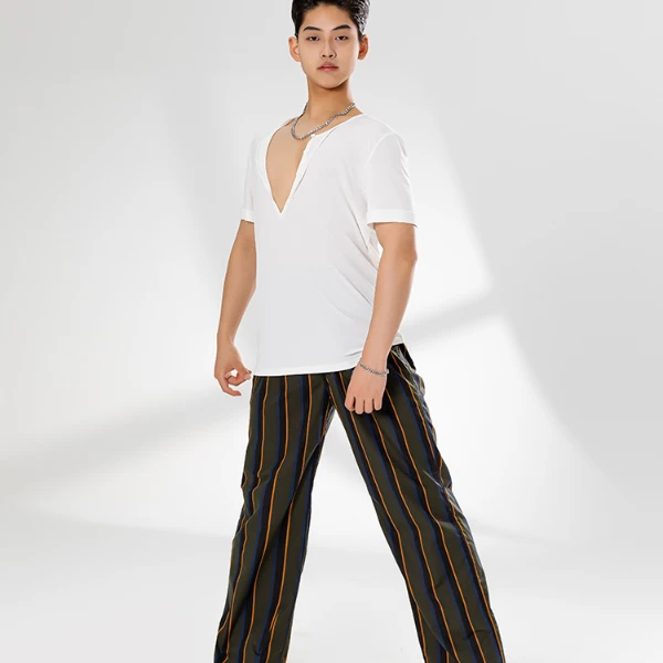 【俊哥专享】YES拉丁舞练功服男款舞蹈上衣V领基础练功男上衣YD72