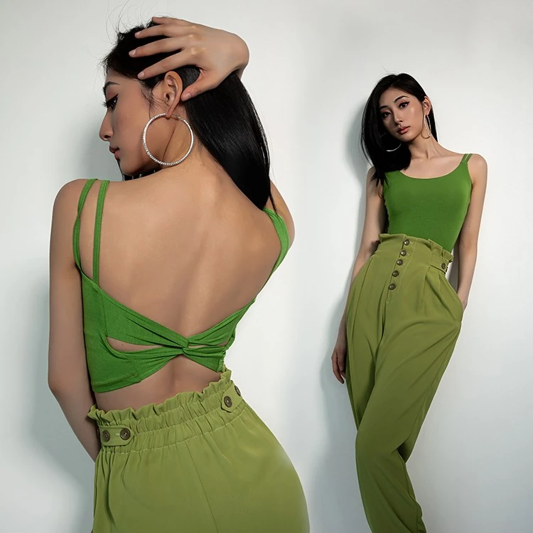 YES一二三拉丁舞服新款练功服女成人舞衣国标舞跳舞吊带上衣YS496