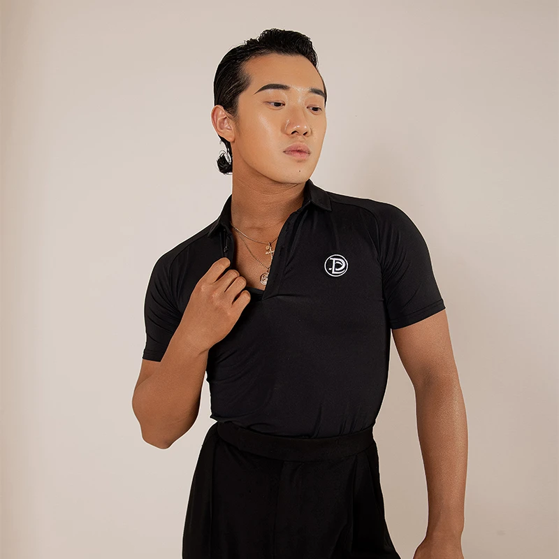 YES专业男士拉丁舞服国标舞短袖上衣2024新款夏季基础练功服YD144
