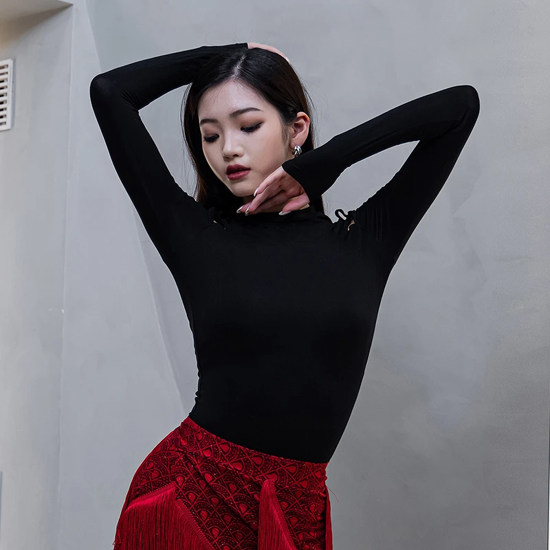 YES大尧儿同款拉丁舞上衣中袖专业摩登舞蹈服跳舞露肩上衣YD156