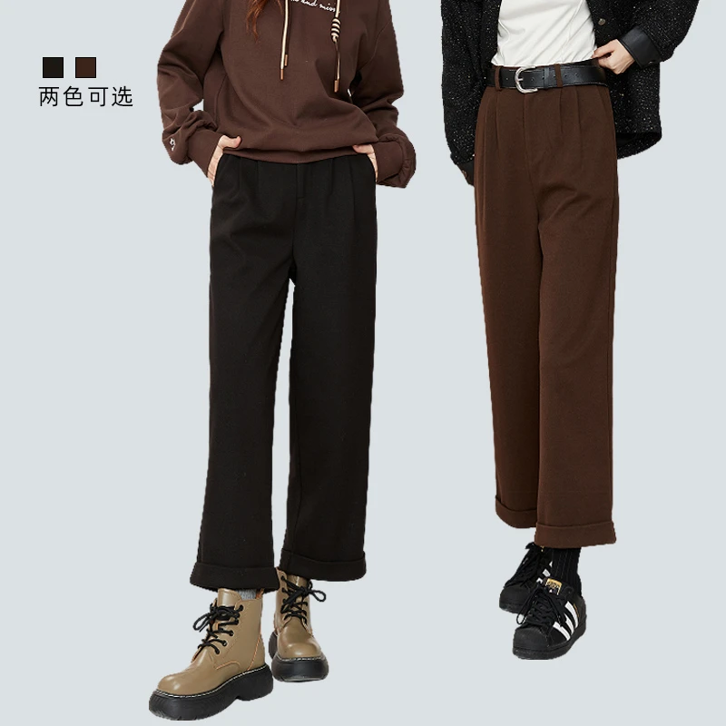 【送运费险】库恩玛维复古休闲裤女2023年秋季新款直筒垂感毛呢裤