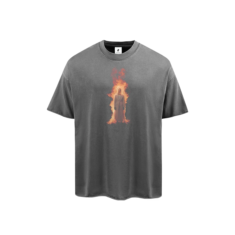 Forfearthat【自燃】复古做旧短袖T恤男美式高街欧美嘻哈街头半袖