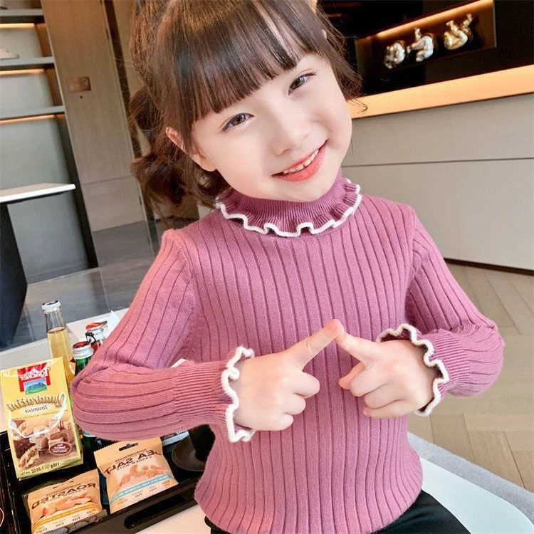 巴娜拉女童针织打底衫秋冬新款木耳边高领洋气儿童保暖HW
