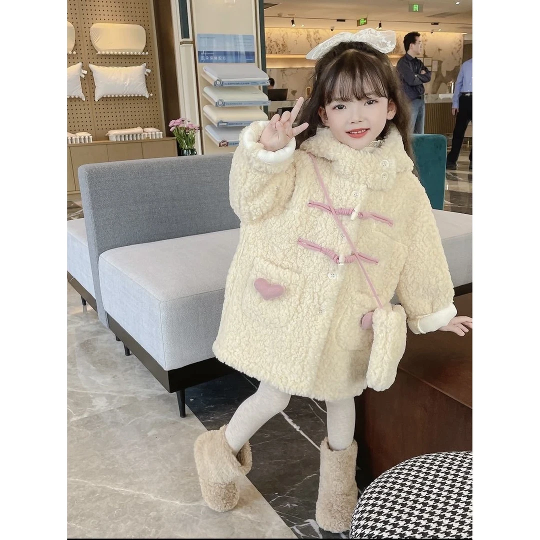 巴娜拉女童外套新款羊羔毛加绒加厚大衣女宝冬季时髦洋气保暖毛JK