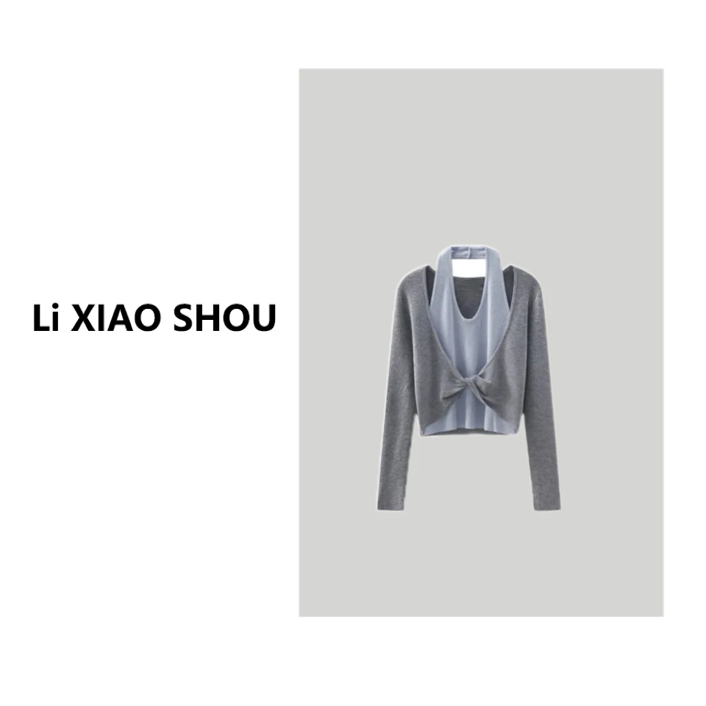 【李小瘦大码女装】秋季新款宽松显瘦休闲设计感拼接开衫1551d