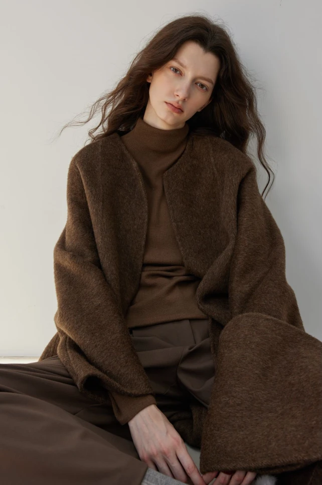 【李小瘦大码女装】冬季气质宽松时尚显瘦中长款双面呢外套女061