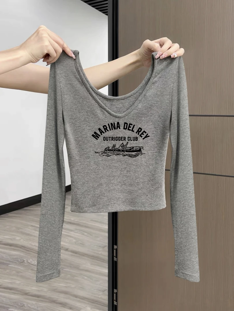 v领打底衫女装2024早秋季新款欧货小衫爆款小上衣前后两穿长袖t恤