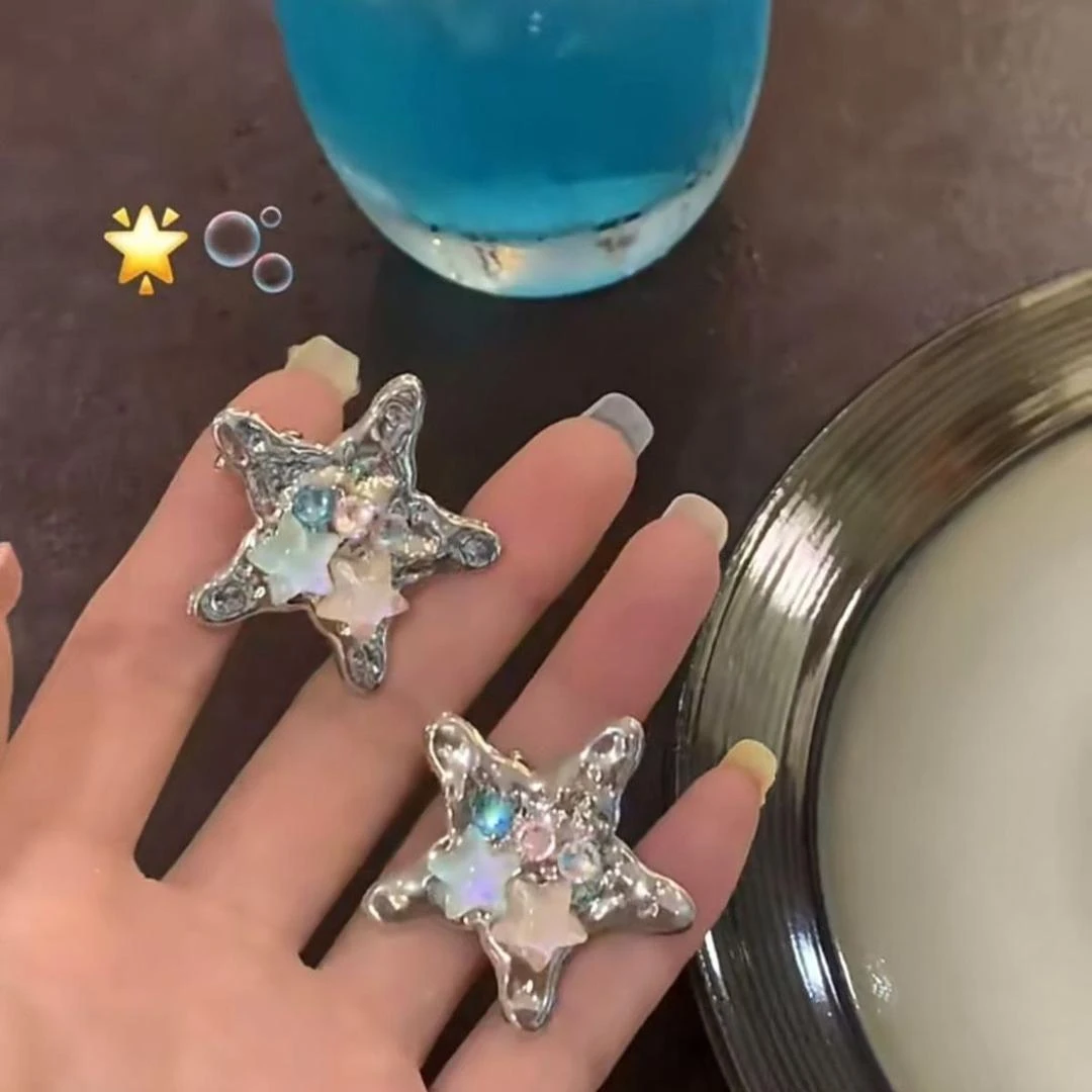 辣妹y2k星星发夹鸭嘴夹高颜值海星金属五角星发卡镶钻刘海夹边夹