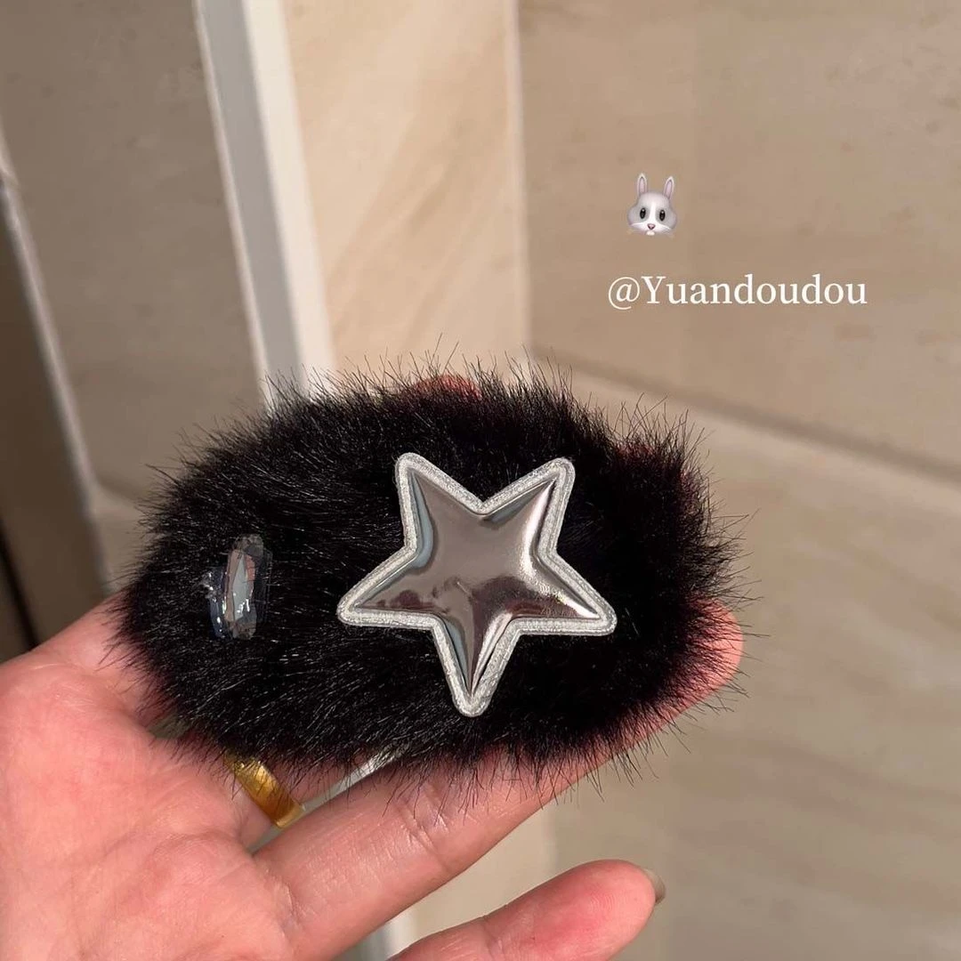 星星款冬天毛茸茸金属女孩星星BB夹少女仿兔毛五角星边夹可爱发饰