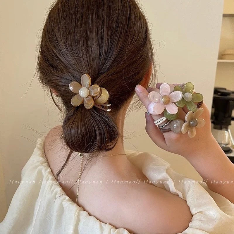 非金属亚克力发饰 可爱又耐看~简约亚克力花朵头绳高弹力皮筋女