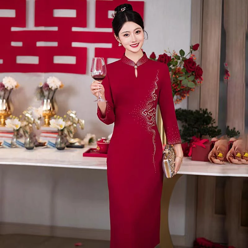 喜婆婆婚宴旗袍2024新款连衣裙春秋高端结婚喜妈妈礼服高贵气质