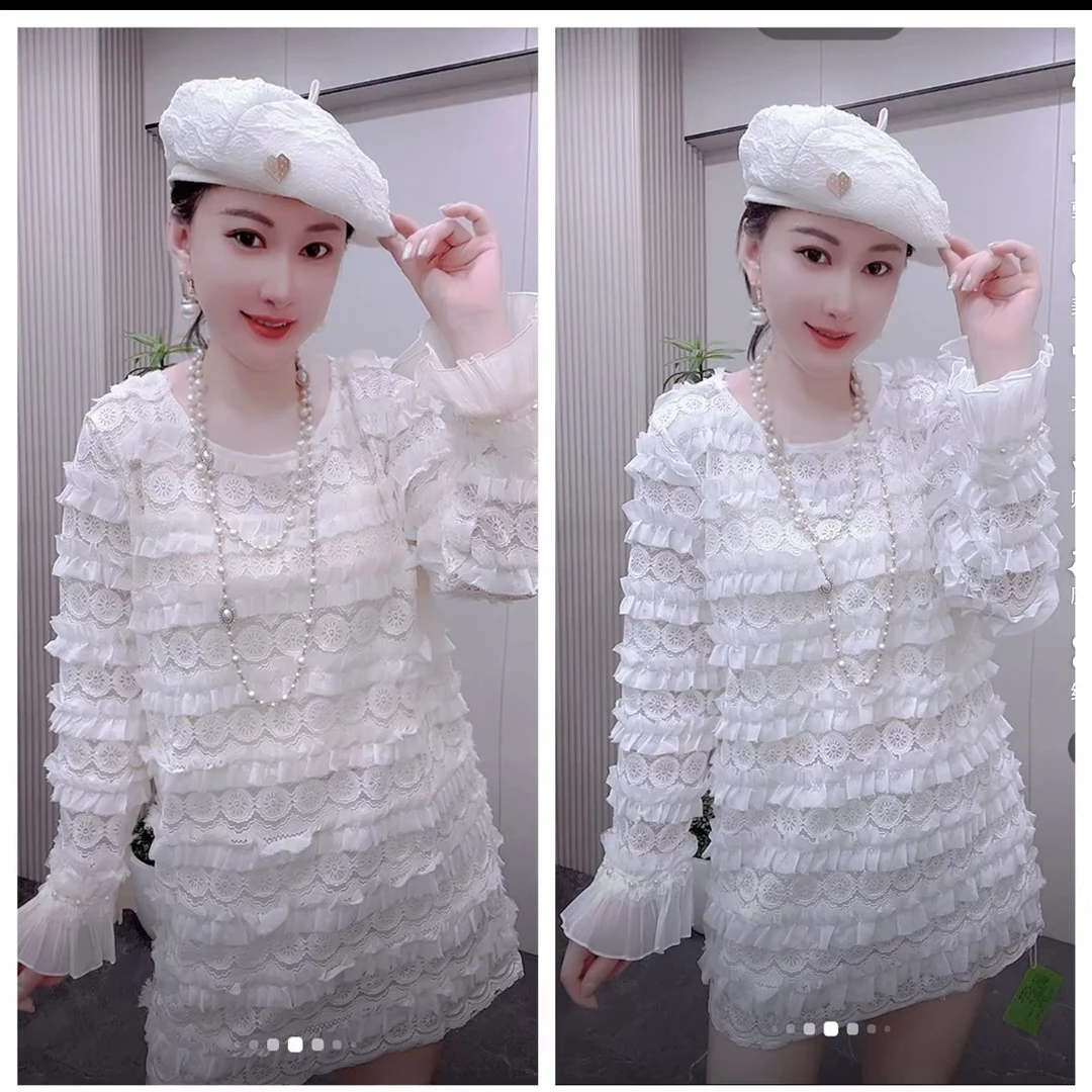 芃芃2455秋季新款大码女装欧货时尚蛋糕蕾丝衫上衣