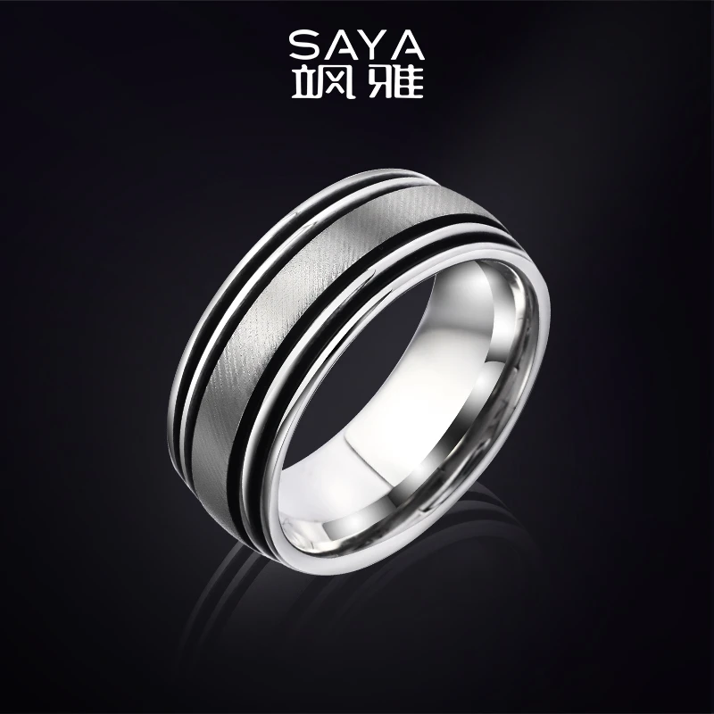飒雅 钨合金戒指 男士个性小众设计指环弧面撞色男戒食指潮男j292