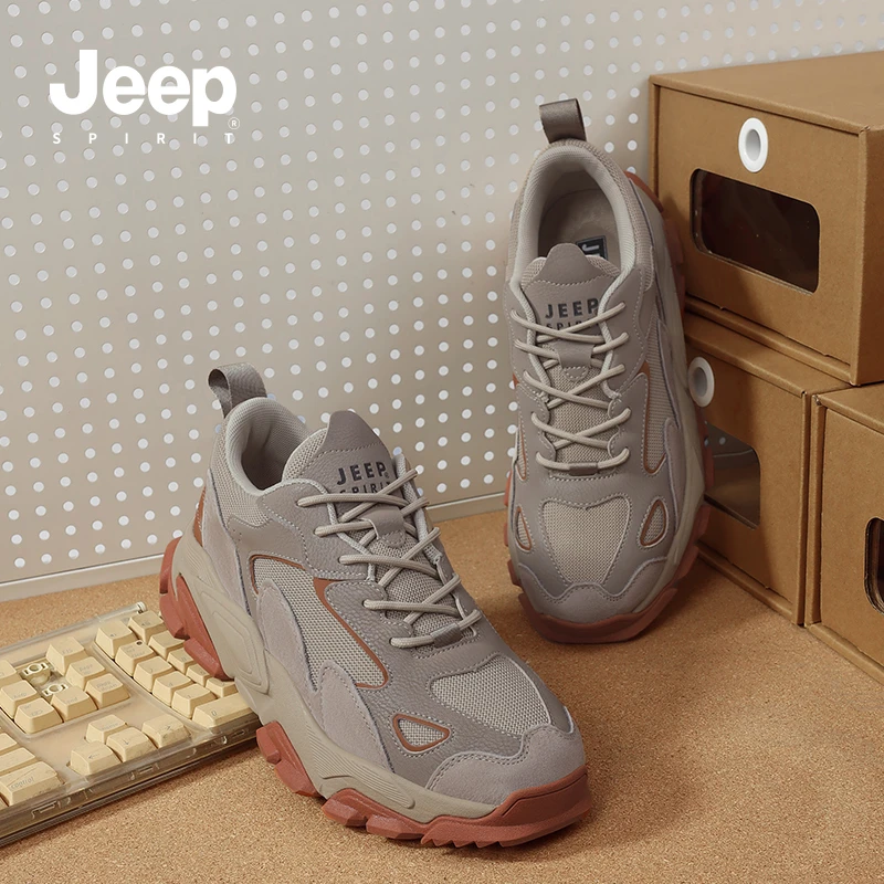 JEEPSPIRIT男鞋2024夏季新款跑步鞋透气网面防滑耐磨运动徒步鞋