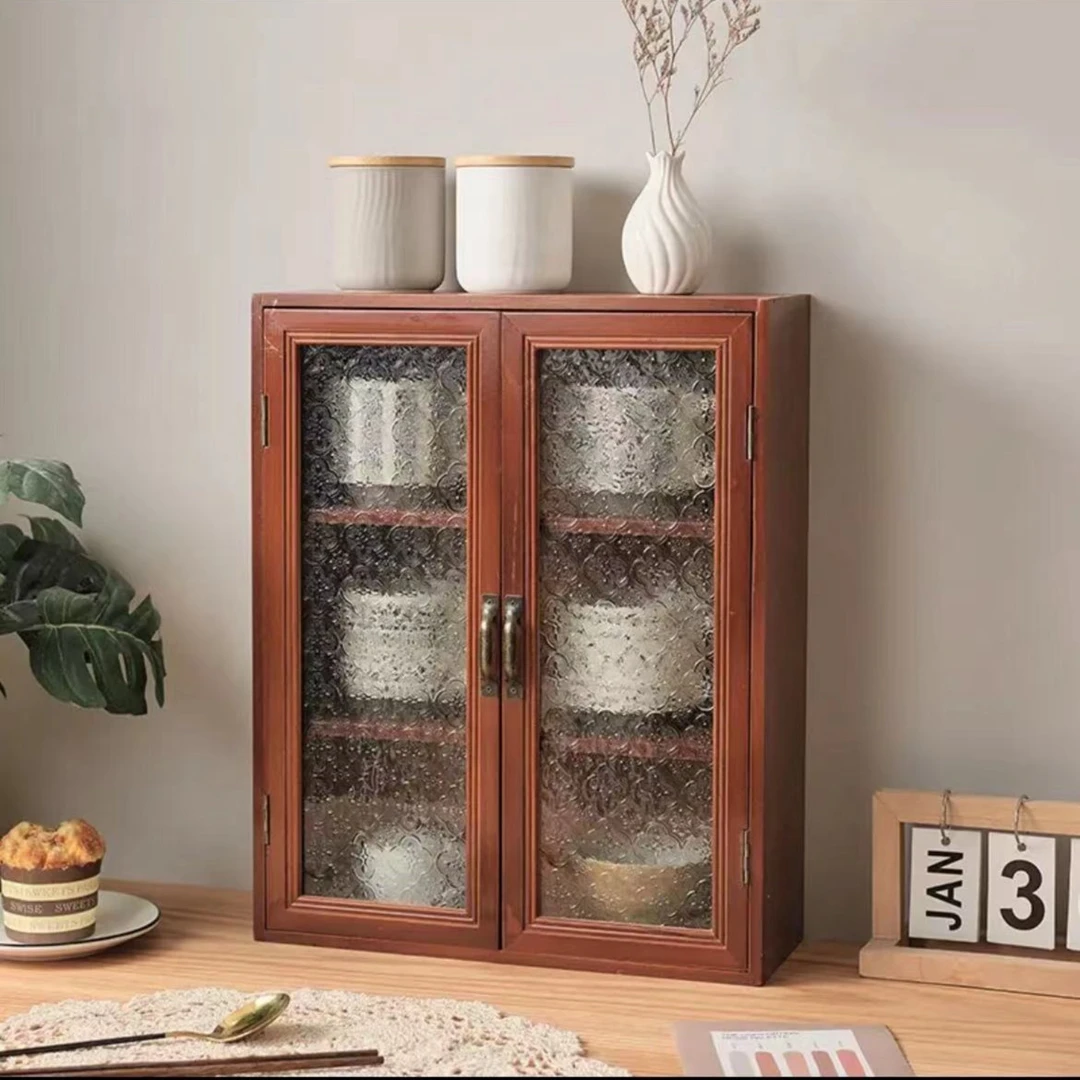 【直播间专享】复古实木桌面收纳盒餐边柜茶具杯子