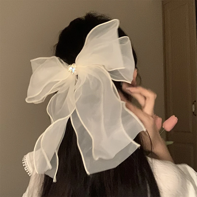 oushipei/欧诗佩 铜合金布艺发饰 春夏网纱大蝴蝶结发夹顶夹