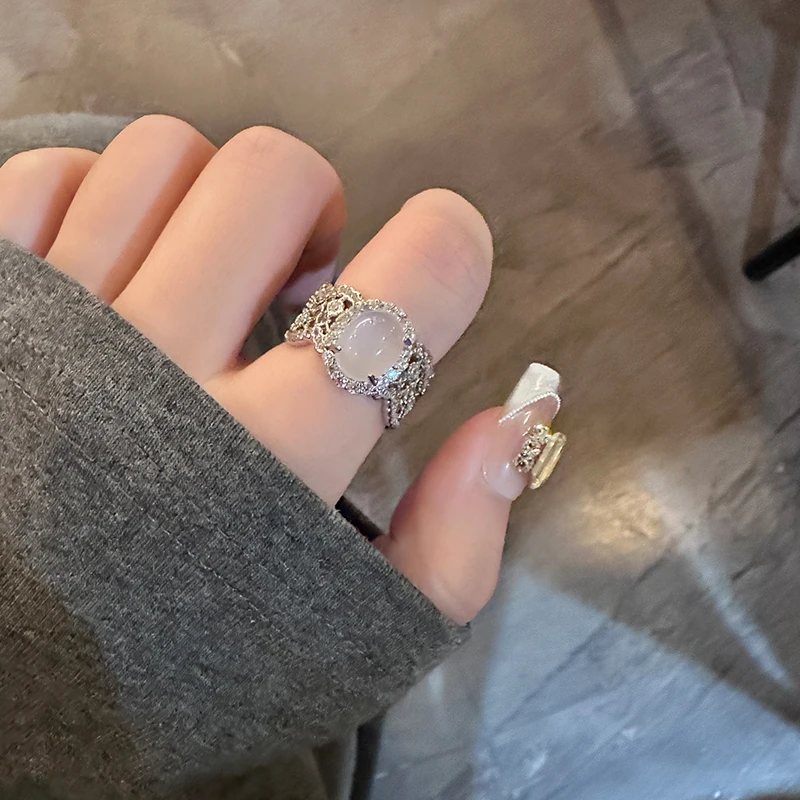 oushipei/欧诗佩 铜合金合成锆石戒指 新中式气质戒指开口指环女