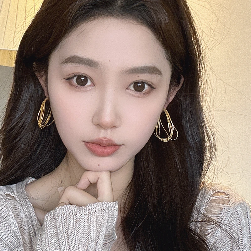 oushipei/欧诗佩 铜合金耳饰 简约冷淡风金属链条耳环女