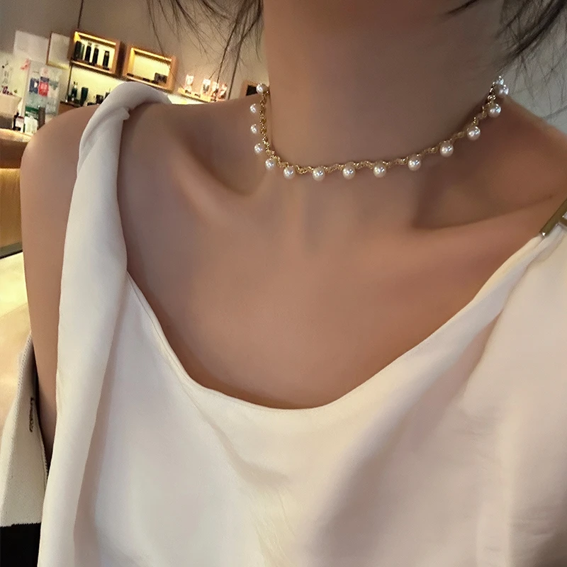 oushipei/欧诗佩 铜合金仿珍珠项链 复古流苏项链女ins短款颈链