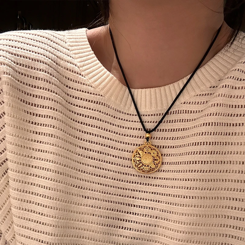 oushipei/欧诗佩 非金属布艺项链 复古国风镂空八宝罗盘项链