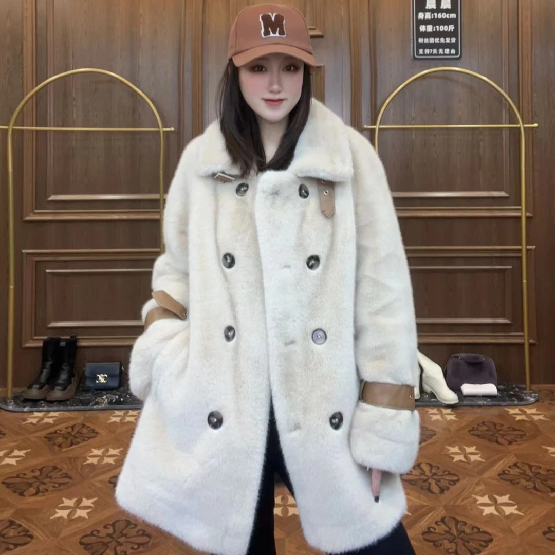 2025冬新款女时尚潮流设计师款女外套高级感毛毛轻奢外套翻领宽松