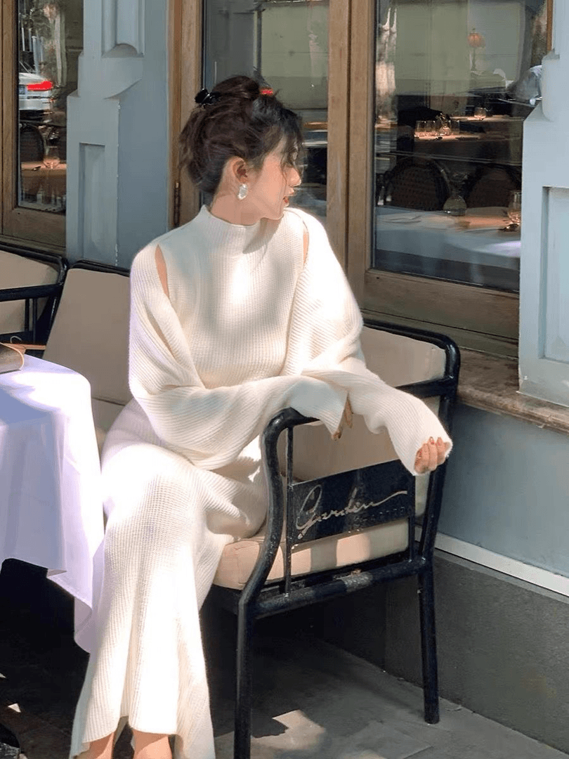 孕妇装2023秋冬新款两件套法式气质性感显瘦针织连衣裙女