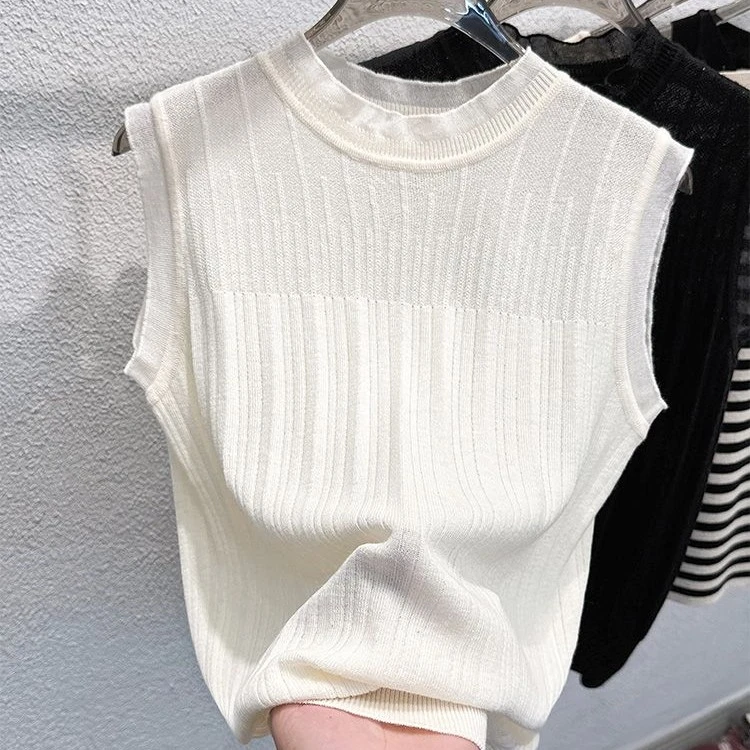 蕾丝冰丝圆领背心打底衫女无袖夏季爆款针织冰丝吊带女背心新款