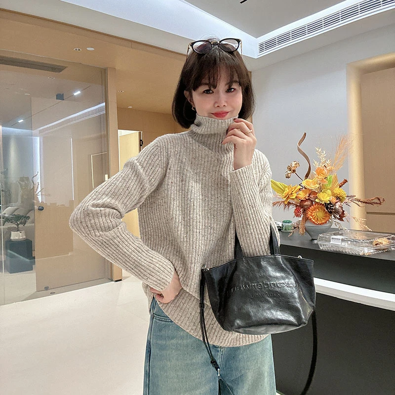 纯羊毛高龄软糯高级感无缝一体堆堆领冬季保暖毛衣打底衫