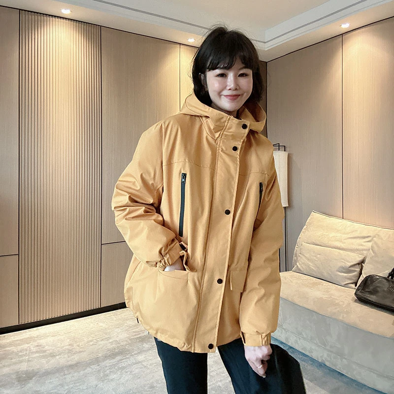 90绒羽绒冲锋衣派克 秋冬连帽中长款加厚户外防风夹克风衣