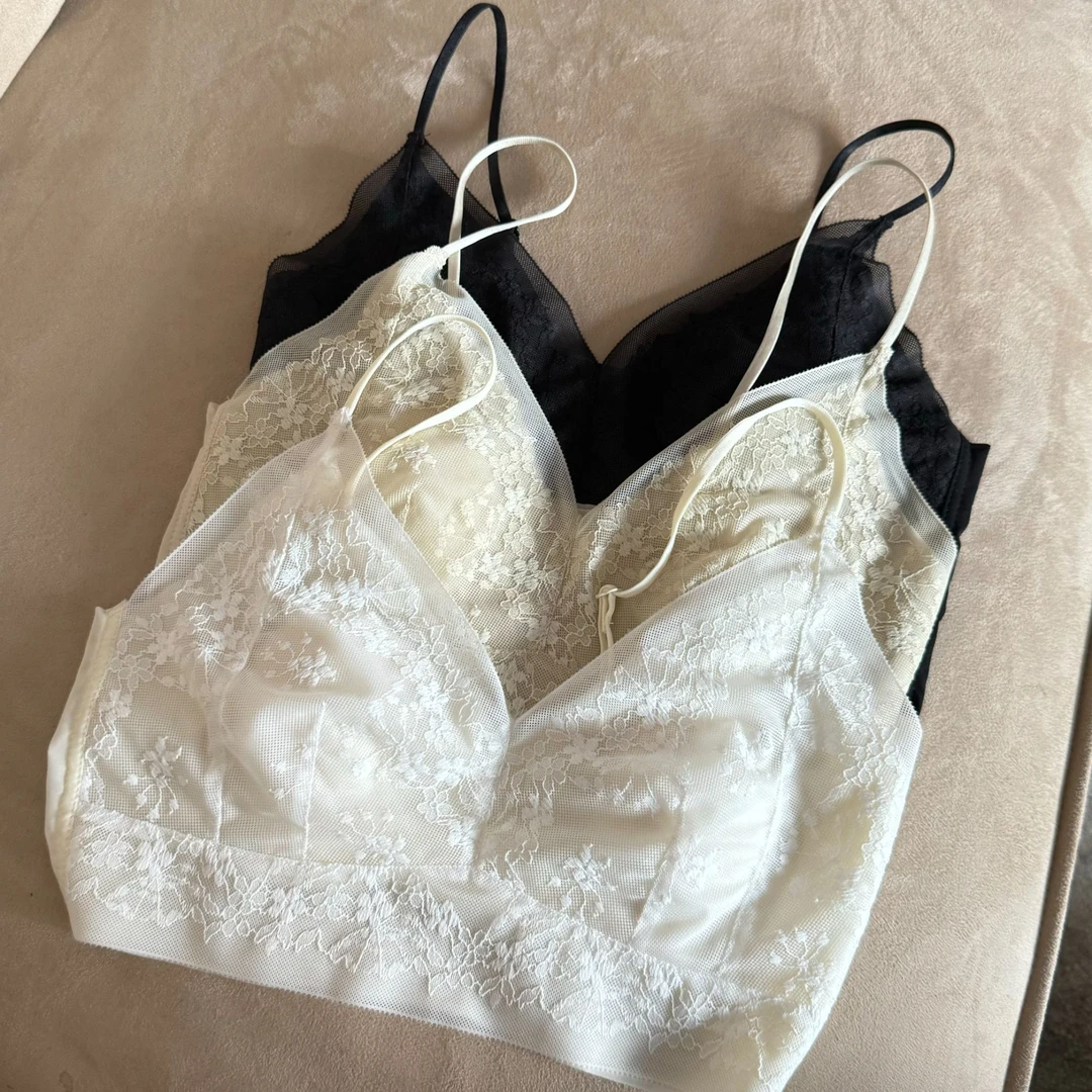 夏季性感蕾丝兔耳朵薄款水晶杯大胸显小无钢圈美背背心