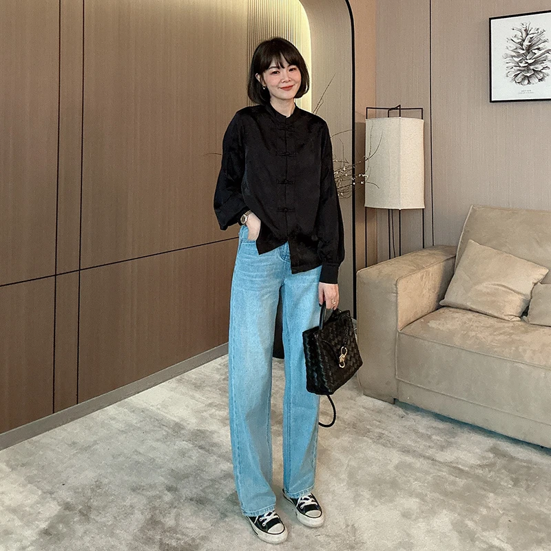 应小姐精选 秋季高腰窄版直筒时尚显拖地长裤